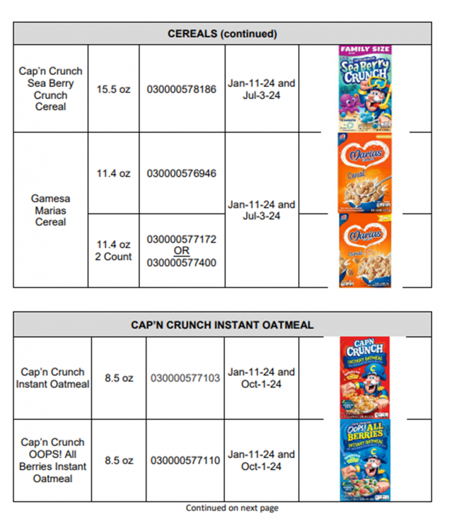 Quaker Recall Expansion Stater Bros. Markets